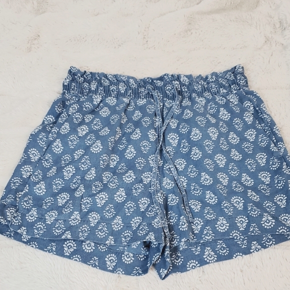 Joie Drawstring Paperbag Waist Lyocell Shorts S Blue Floral - Picture 1 of 8